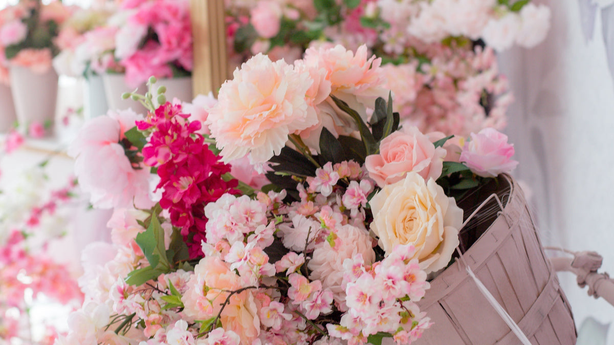 Flowers in a bicycle basket