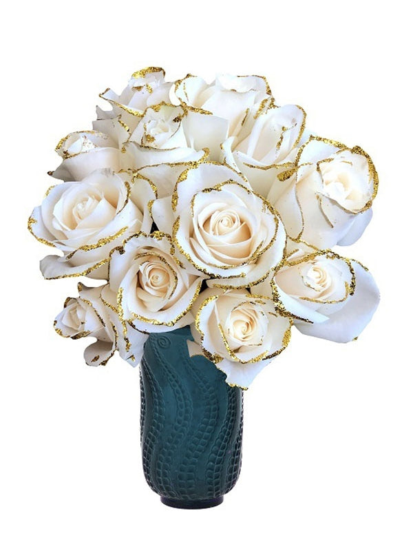 gold glitter white roses