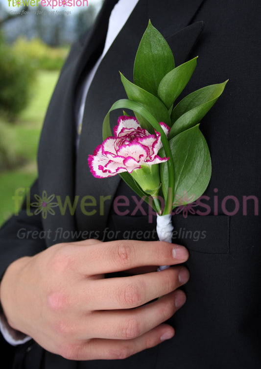 Purple & White Carnations Boutonniere