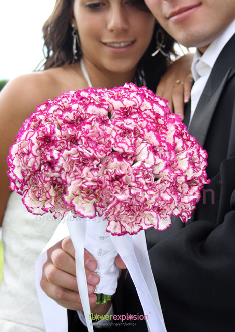 Purple & White Carnations Toss Away Bouquet