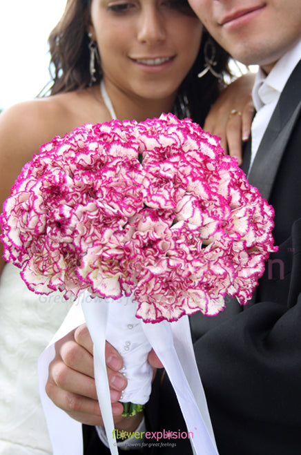Purple & White Carnations Toss Away Bouquet