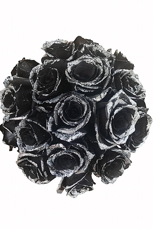 tinted black roses with glitter