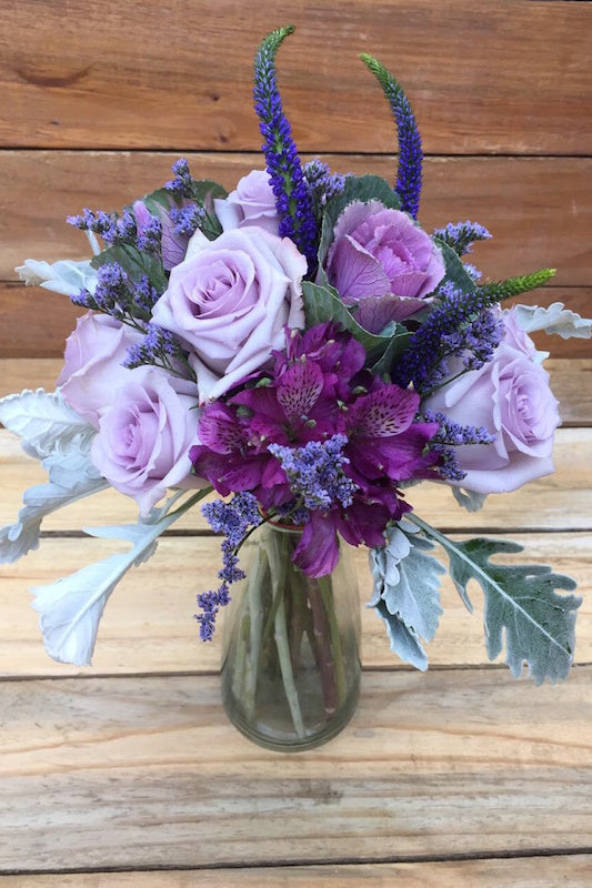 Goddess Bouquet - Lavender Roses Kale Dusty Miller Alstro