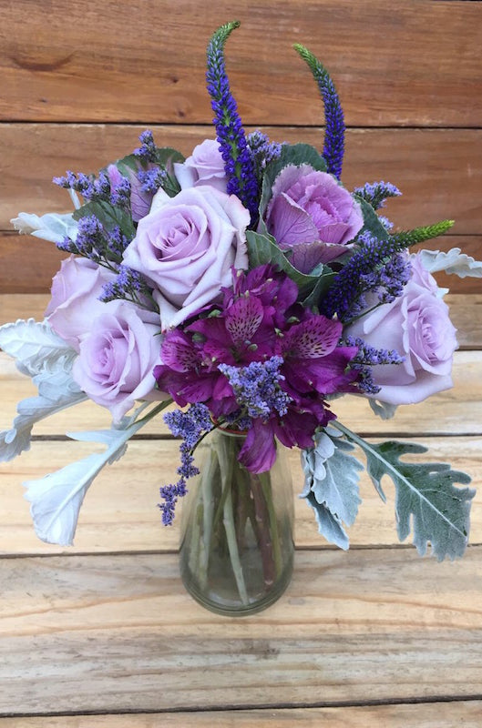 Goddess Bouquet - Lavender Roses Kale Dusty Miller Alstro