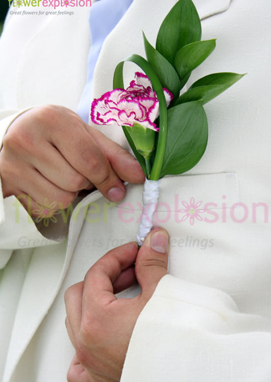Purple & White Carnations Groom's Boutonniere