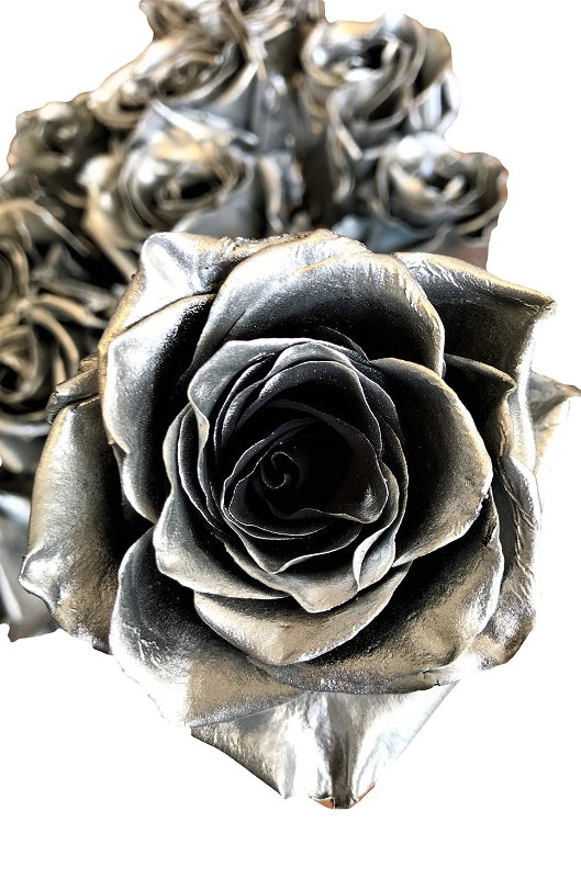 metallic silver roses