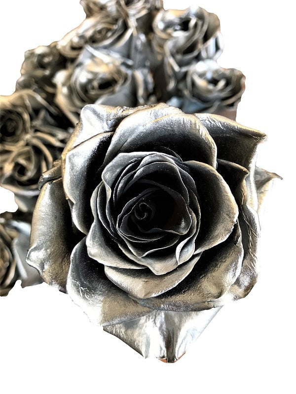 metallic silver roses