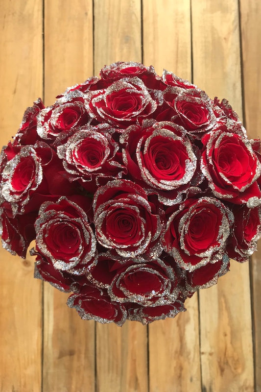 bouquet of red glitter roses