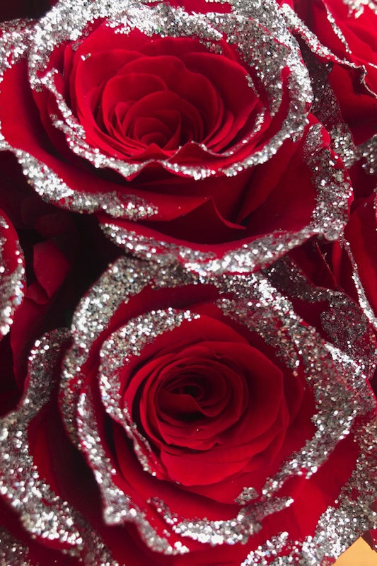 red rose with glitter