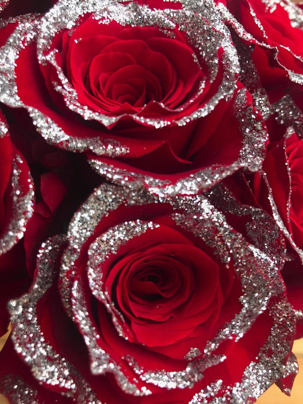 red rose with glitter