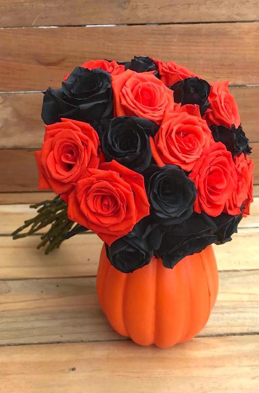 roses on a pumpkin