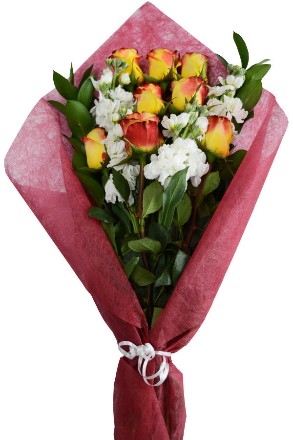 Fire & Ice, Red & Yellow Rose Bouquet
