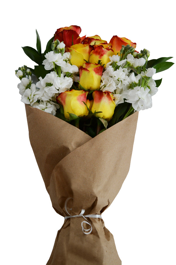 Fire & Ice, Red & Yellow Rose Bouquet