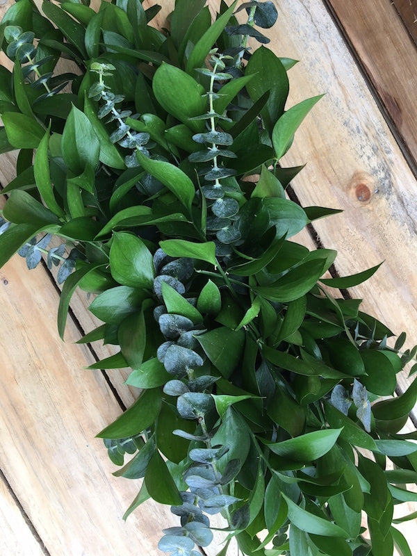 ruscus baby blue eucalyptus garland