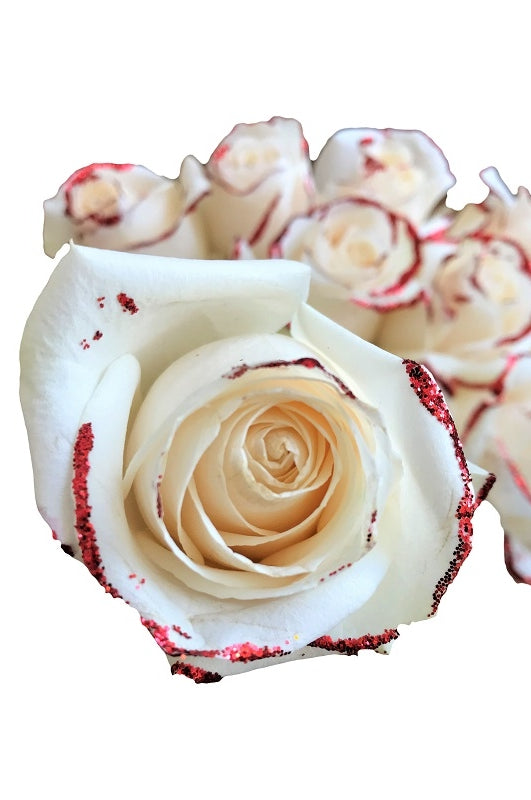 white rose with red glitter