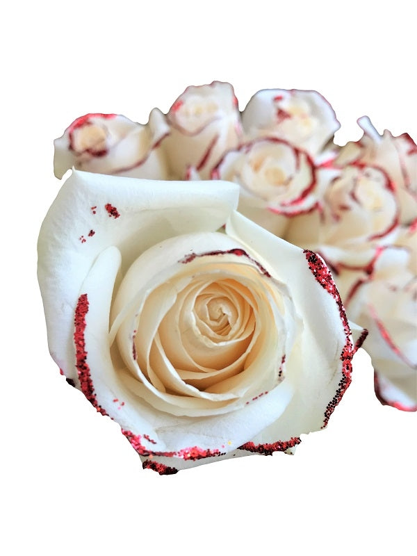 white rose with red glitter