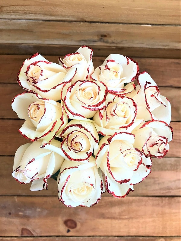 white roses with glitter