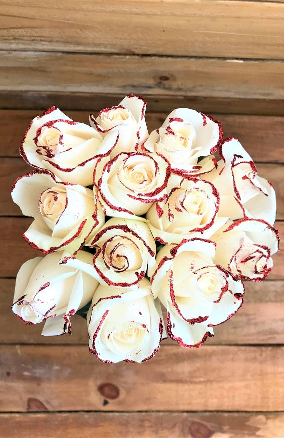 white roses with glitter