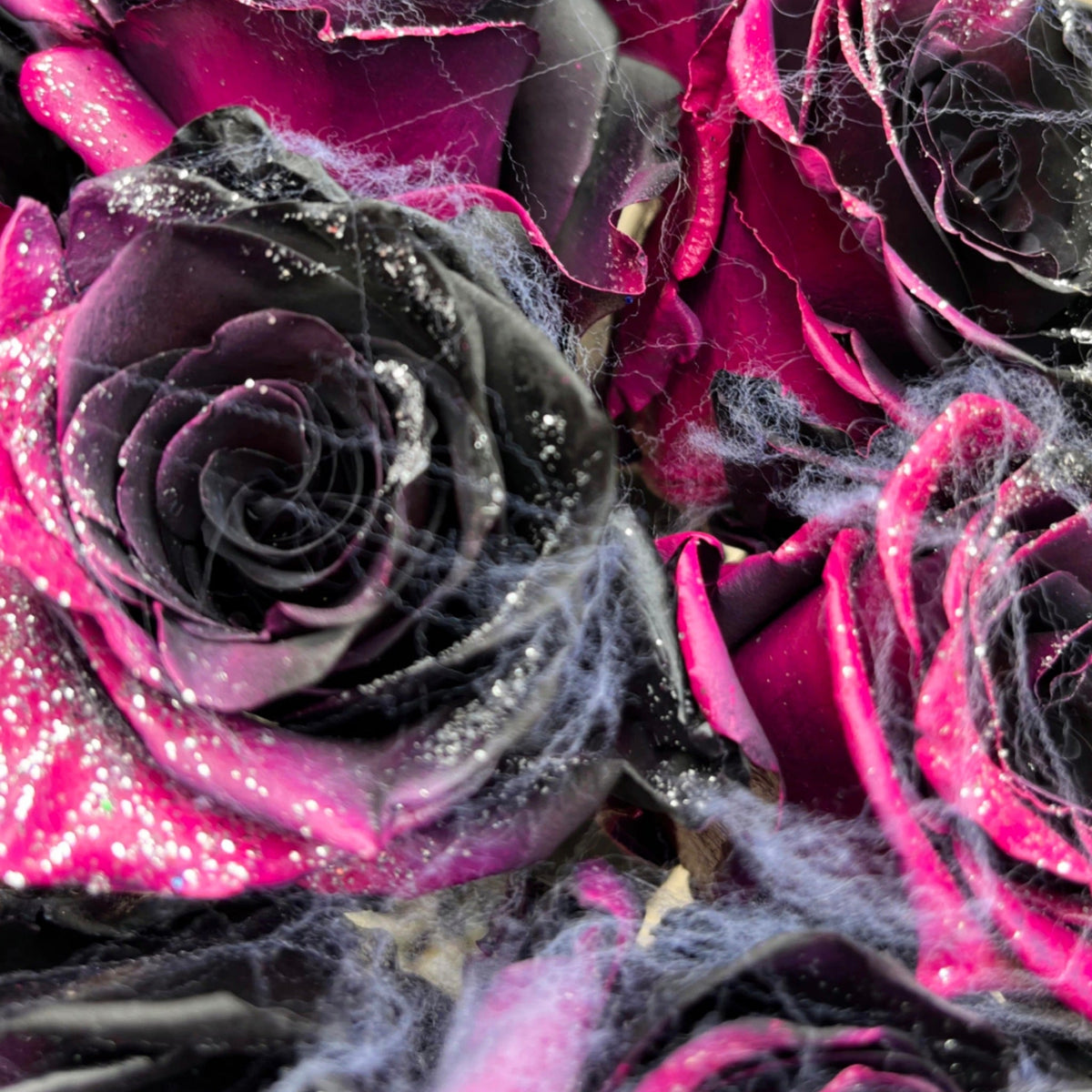 Gothic Melody Black & Magenta Roses – Halloween Webbed Bouquet – Flower ...