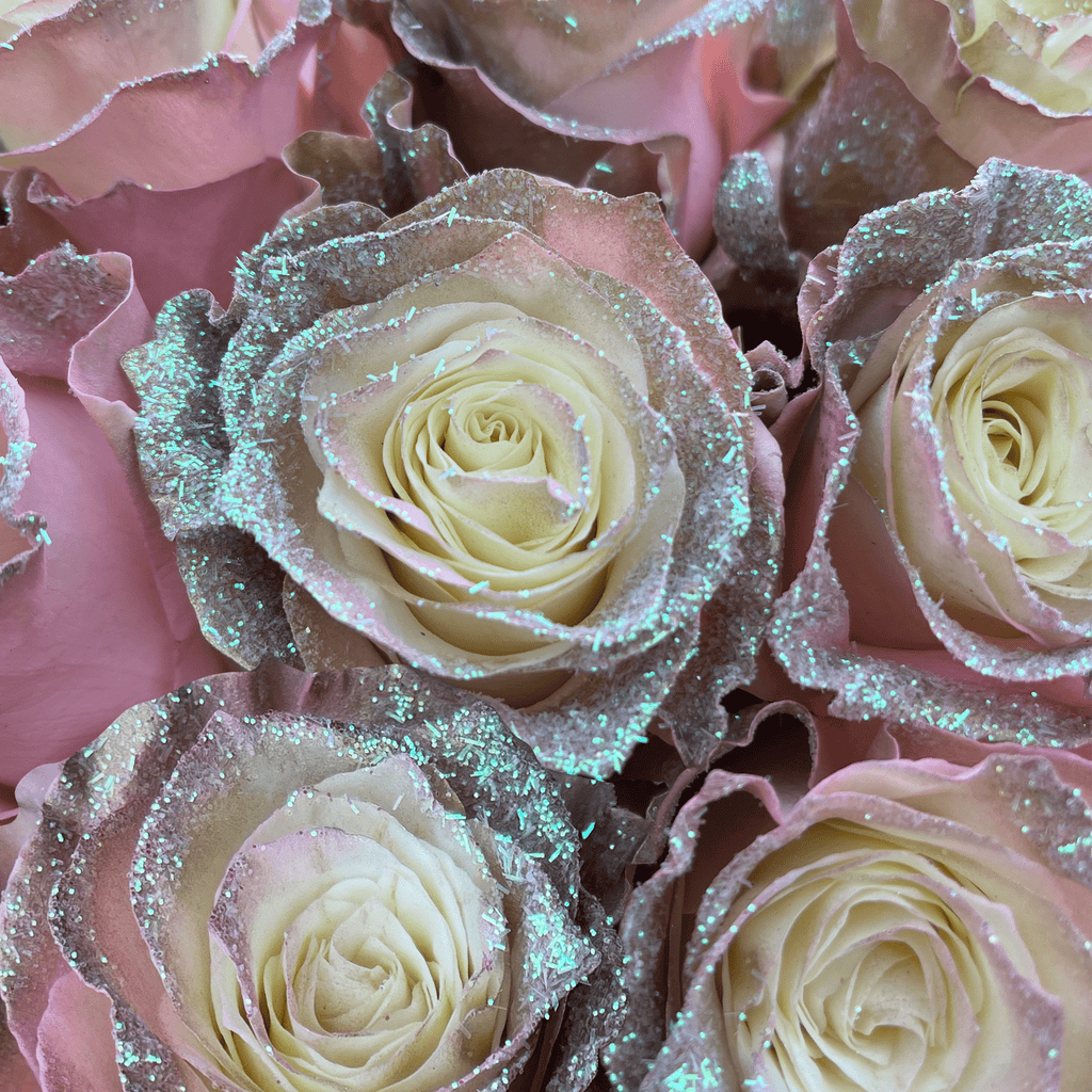 Shiny Gold Pink Roses – Flower Explosion