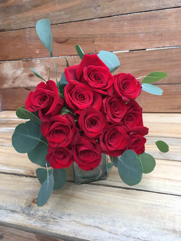Be Mine - Red Roses Bouquet Eucalyptus