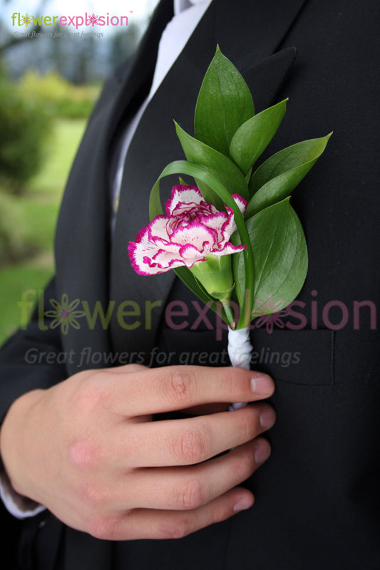 Purple & White Carnations Boutonniere