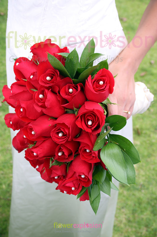 Red Roses Pearled Bridal Bouquet