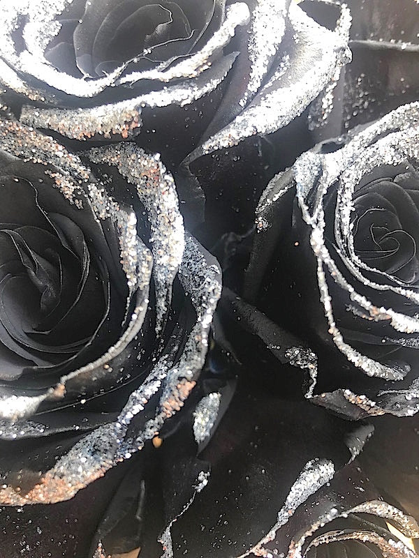 Black Glitter Roses - White Box (5 Roses)