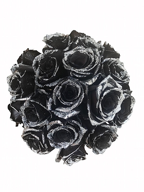 tinted black roses with glitter