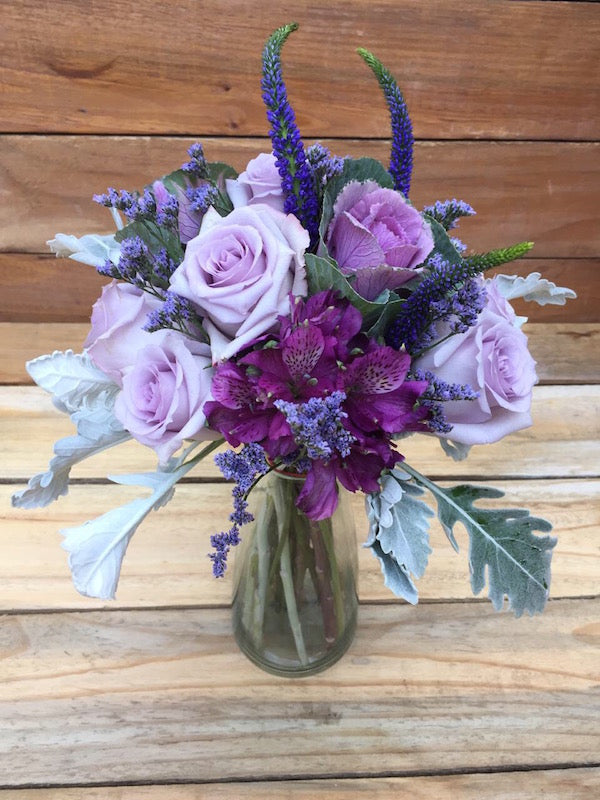 Goddess Bouquet - Lavender Roses Kale Dusty Miller Alstro