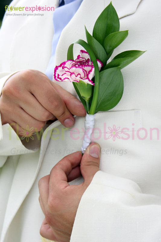 Purple & White Carnations Groom's Boutonniere