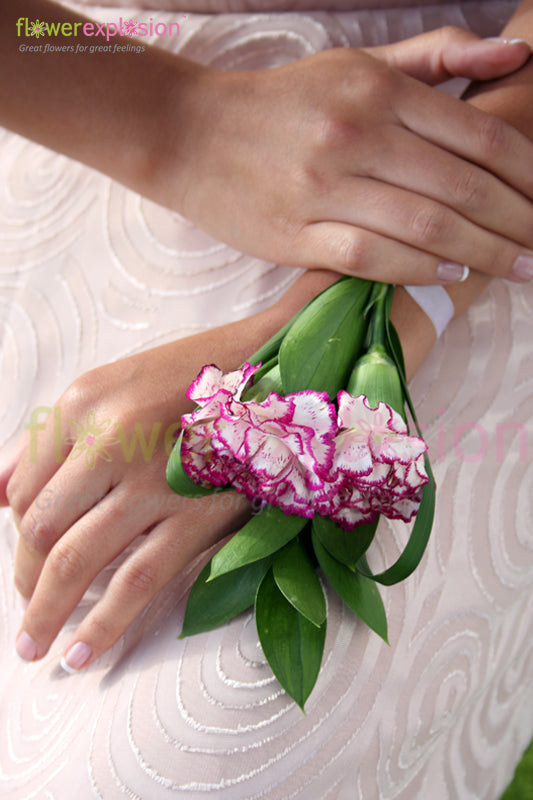 Purple & White Carnations Hand-Tied Bracelet