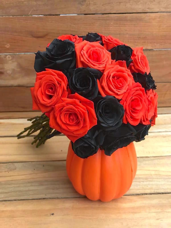 roses on a pumpkin
